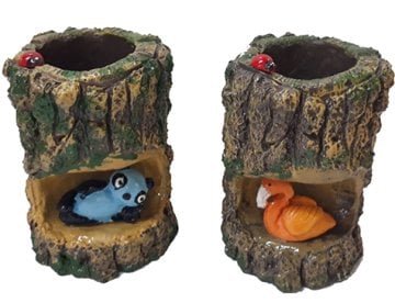 Dekoratif Kütük ve Hayvan Sukulent Saksısı