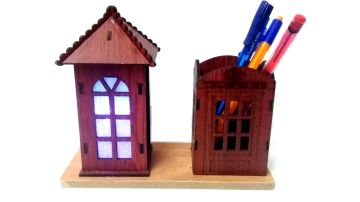 Dekoratif Ahşap Işıklı Telefon Kulübesi Kalemli