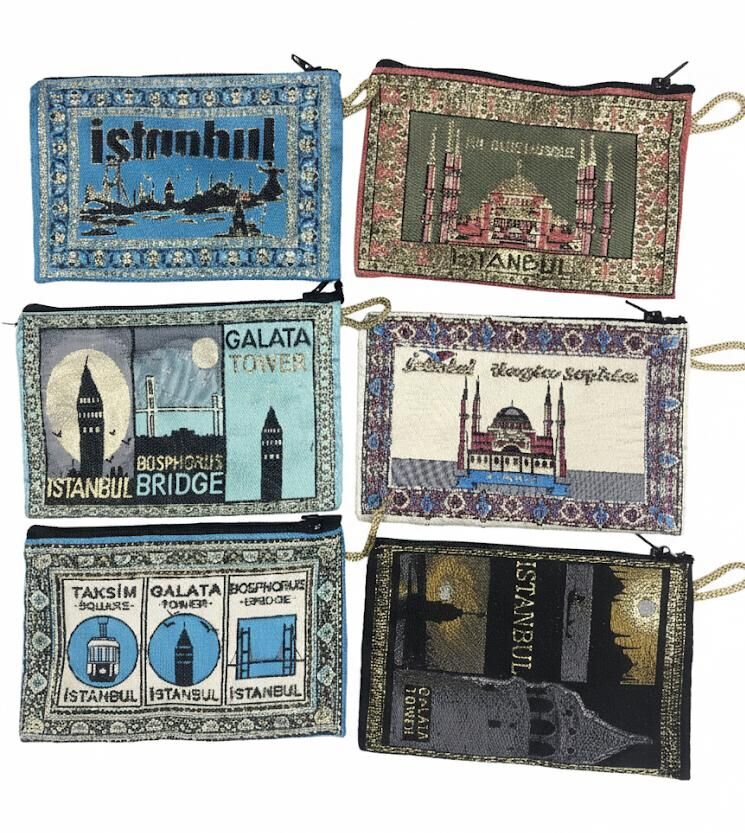 Otantik İstanbul Manzaralı Dokuma Desenli Cüzdan