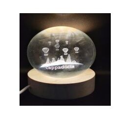 Dekoratif Ahşap Altlıklı Kapadokya Işıklı Cam Küre (6 cm)