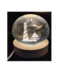 Dekoratif Ahşap Altlıklı Fener Işıklı Cam Küre (6 cm)