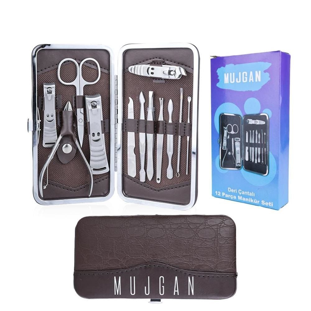 Deri Çantalı 12 Parça Manikür Seti