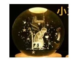 Dekoratif Küçük Prens Tasarımlı Ahşap Altlıklı Işıklı Cam Küre (6 cm)