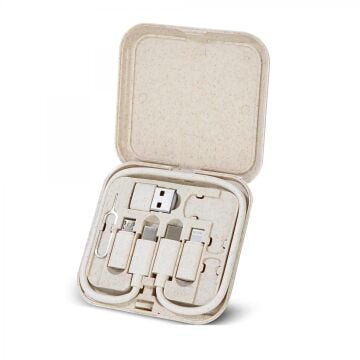 Bambu Kare Çok Fonksiyonlu Taşınabilir Kablo Seti