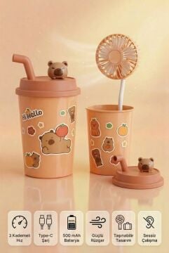 Kapibara Mini Fan USB Şarjlı Masaüstü Vantilatör Bardağı Seti