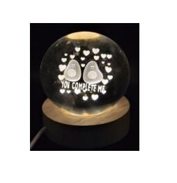 Dekoratif Avakado Ahşap Altlıklı Işıklı Cam Küre (6 cm)