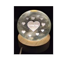 Dekoratif Kalpler Tasarımlı Ahşap Altlıklı Işıklı Cam Küre (6 cm)