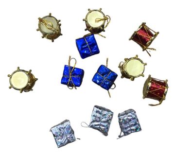 Davul Ve Hediye Paketi Yılbaşı Çam Ağacı Süsü (12 Adet)