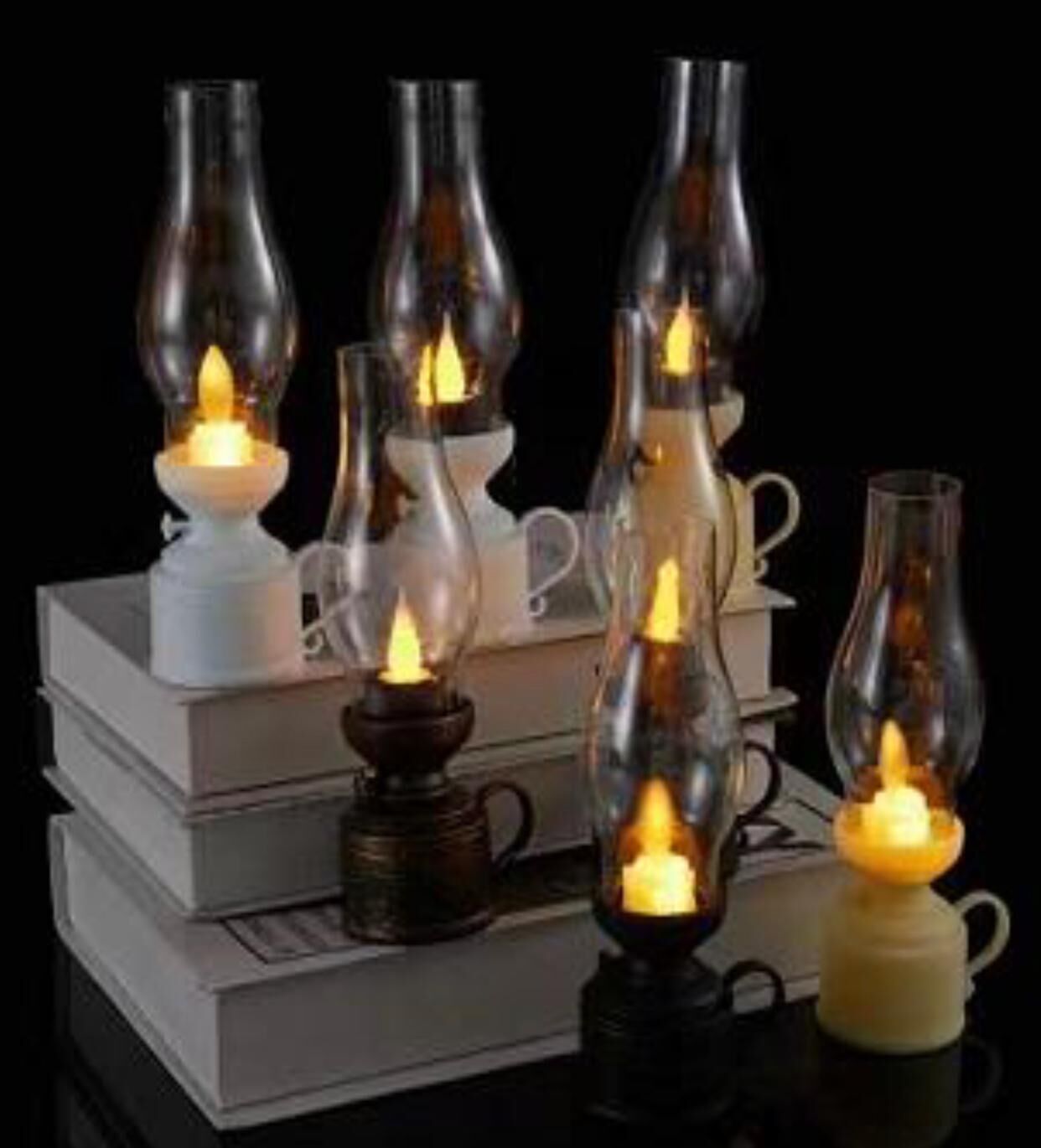 Nostaljik Pilli Işıklı Alevli Dekoratif Gaz Lambası