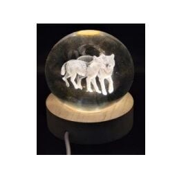 Dekoratif Kurtlar Tasarımlı Ahşap Altlıklı Işıklı Cam Küre (6 cm)