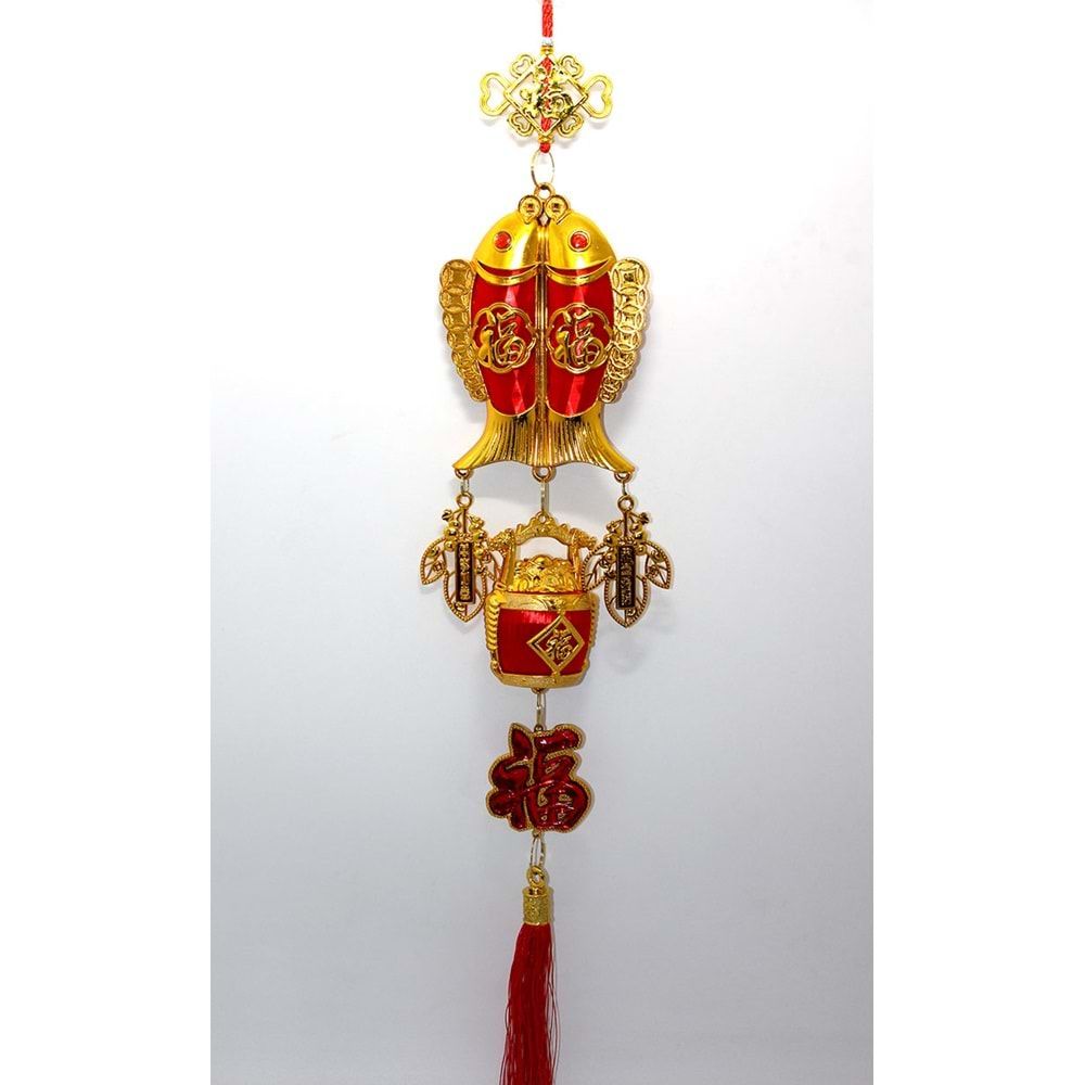 Asılabilir Balıklı Şans ve Bereket Kapı Duvar Süsü (80 cm x 12 cm)