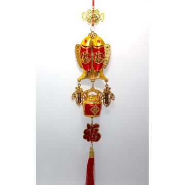 Asılabilir Balıklı Şans ve Bereket Kapı Duvar Süsü (80 cm x 12 cm)