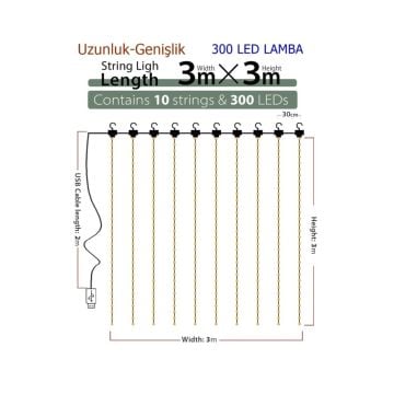 8 Fonksiyonlu Uzaktan Kumandalı Günışığı Perde Peri Led (3 mt x 3 mt)