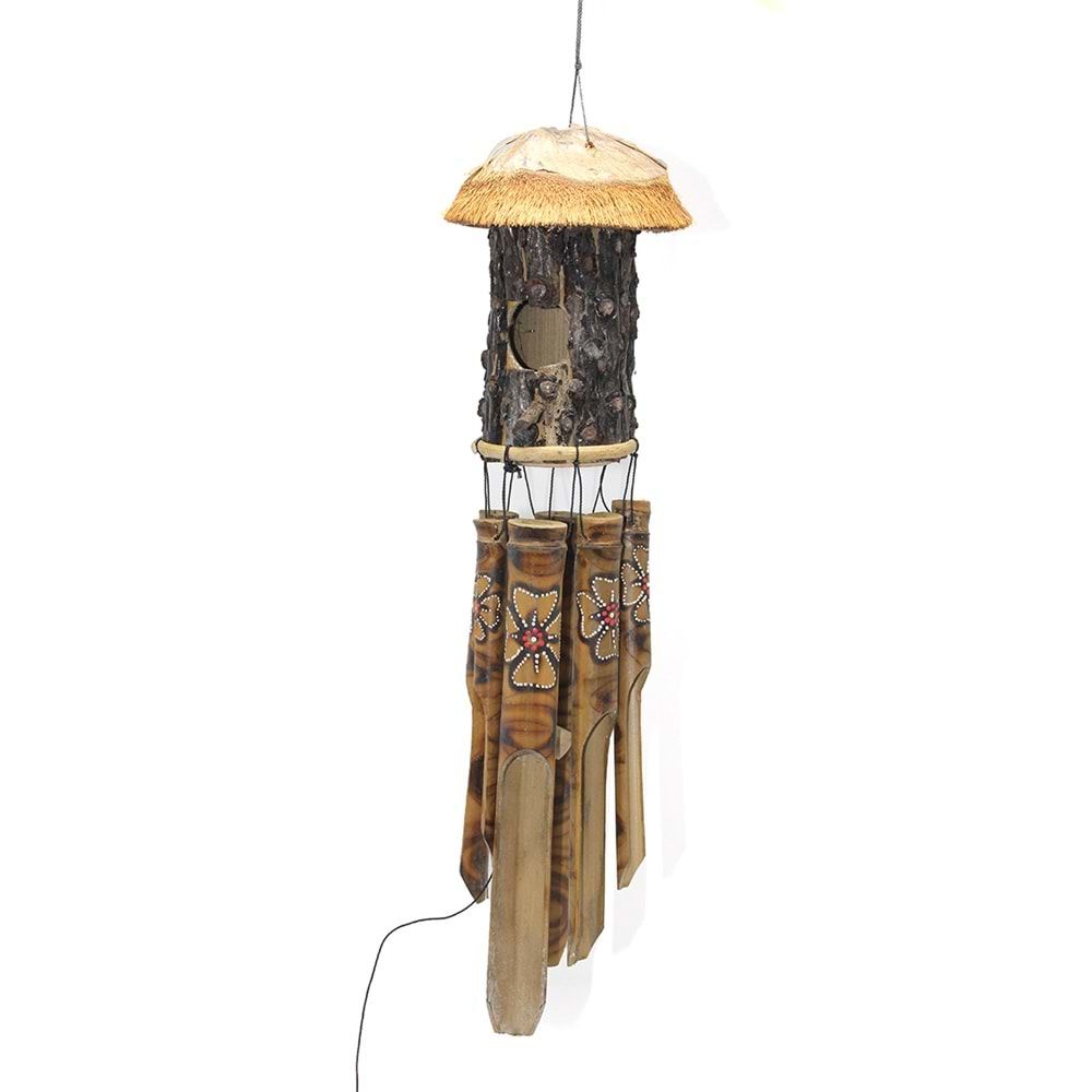Kuş Yuvalı Tasarımlı Bambu Rüzgar Çanı (50 cm)