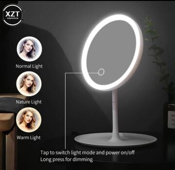 Led Işıklı Şarjlı Dokunmatik Makyaj Aynası Pembe Renk