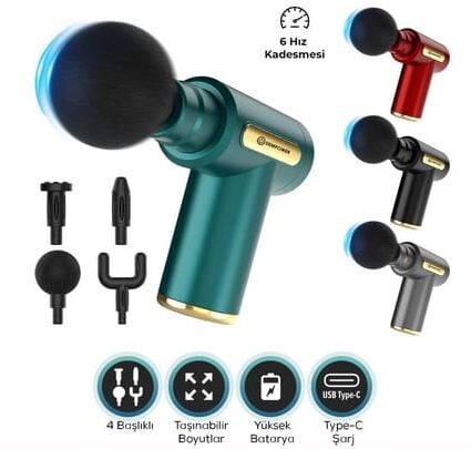 4 Başlıklı Darbeli Titreşimli Tabanca Masaj Aleti Kas Rahatlatıcı