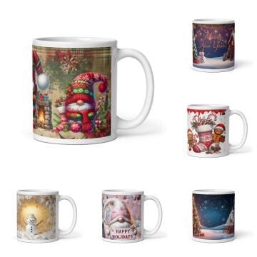 Yılbaşı Kardan Adam Geyik Temalı Kupa Bardak