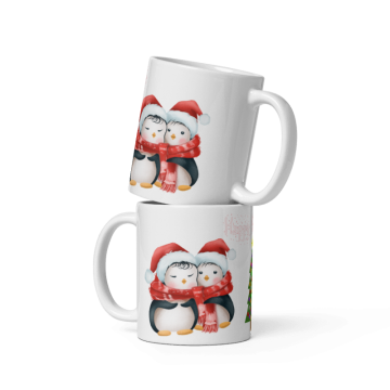 İkiz Penguenler Temalı Yılbaşı Özel Seramik Kupa Bardak