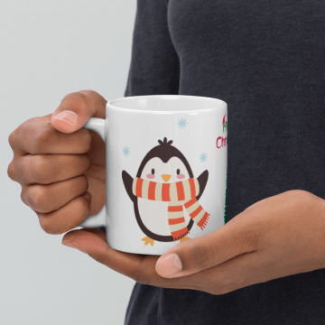 Sevimli Kaşkollu Penguen Temalı Yılbaşı Özel Seramik Kupa Bardak