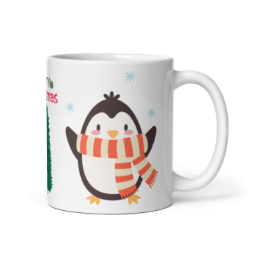 Sevimli Kaşkollu Penguen Temalı Yılbaşı Özel Seramik Kupa Bardak