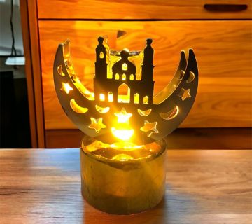 Portatif Mini Metal Led Hilal & Cami Gold Lamba (12 Adet)