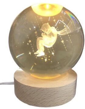 Dekoratif Havada Küçük Prens Tasarımlı Ahşap Altlıklı Işıklı Cam Küre (6 cm)