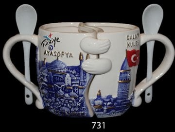 Birbirini Sarılan Ayasofya Galata Kulesi Kaşıklı Kupa Bardak (2 Adet)