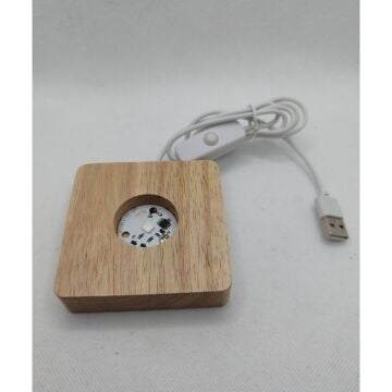 Dekoratif Ahşap Kare Altlıklı Güller Işıklı Cam Küre (6 cm)