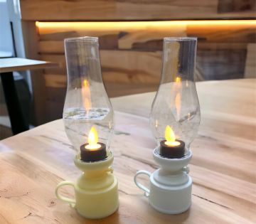 Nostaljik Beyaz Pilli Işıklı Alevli Gaz Lambası