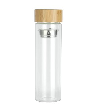 Süzgeçli Bambu Kapaklı Çift Katmanlı Cam Termos (350 ml)