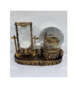 Ahşap Altlıklı Retro Dönme Dolap Temalı Cam Küre Ve Kum Saati