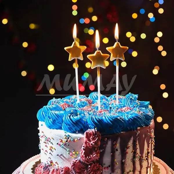Metalize Gold Yıldız Doğum Günü Pasta Mumu 3'li(15cm)