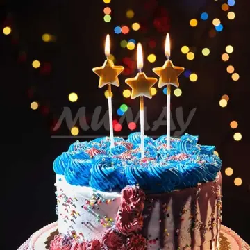 Metalize Gold Yıldız Doğum Günü Pasta Mumu 3'li(15cm)