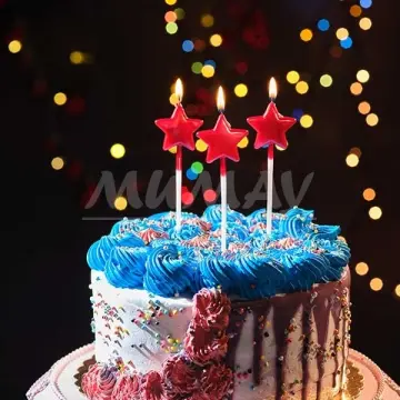 Metalize  Kırmızı Yıldız Doğum Günü Pasta Mumu 3'li(15cm)
