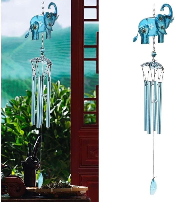 Fil Tasarım Dekoratif Rüzgar Çanı Metal ve Cam Malzeme (72 cm)