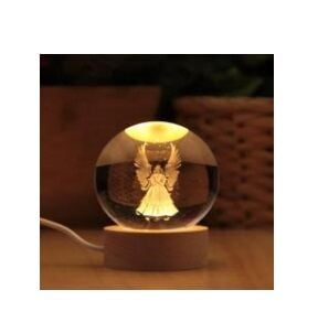 Dekoratif Melek Kız Tasarımlı Ahşap Altlıklı Işıklı Cam Küre (6 cm)