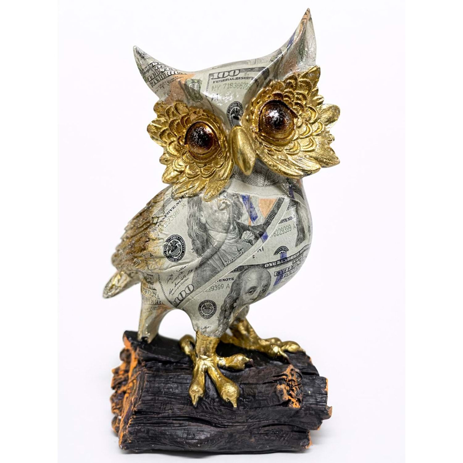 Dolar Baskılı Detaylı Dekoratif Baykuş Figürü (17 cm x 10 cm)