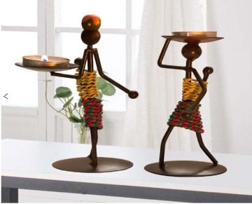 Afrikalı Kadın Tasarımlı Tealight Metal Mumluk