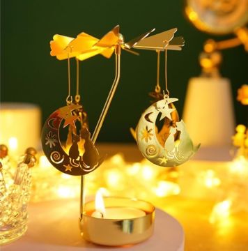 Isı ile Dönen Sevimli Kediler Tasarımlı Metal Mumluk