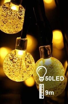 50'li Kristal Toplu Siyah Kablolu Gün Işığı Led Işık (9 mt)