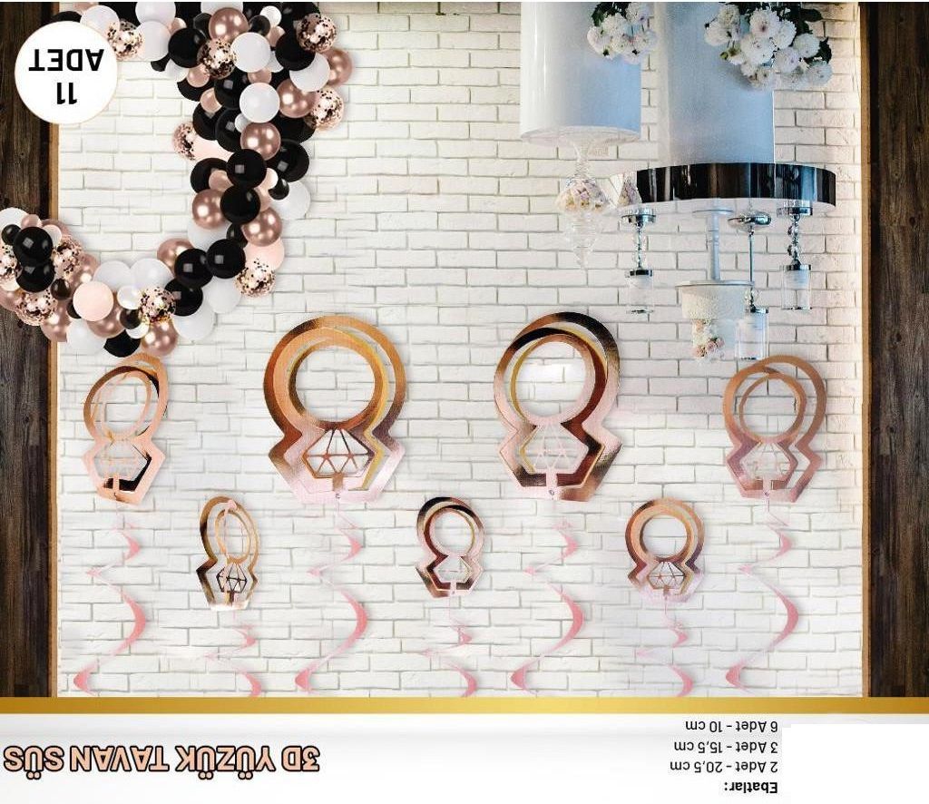 3D Yıldız Yüzük Rose Gold Tavan Süsü 11'Li