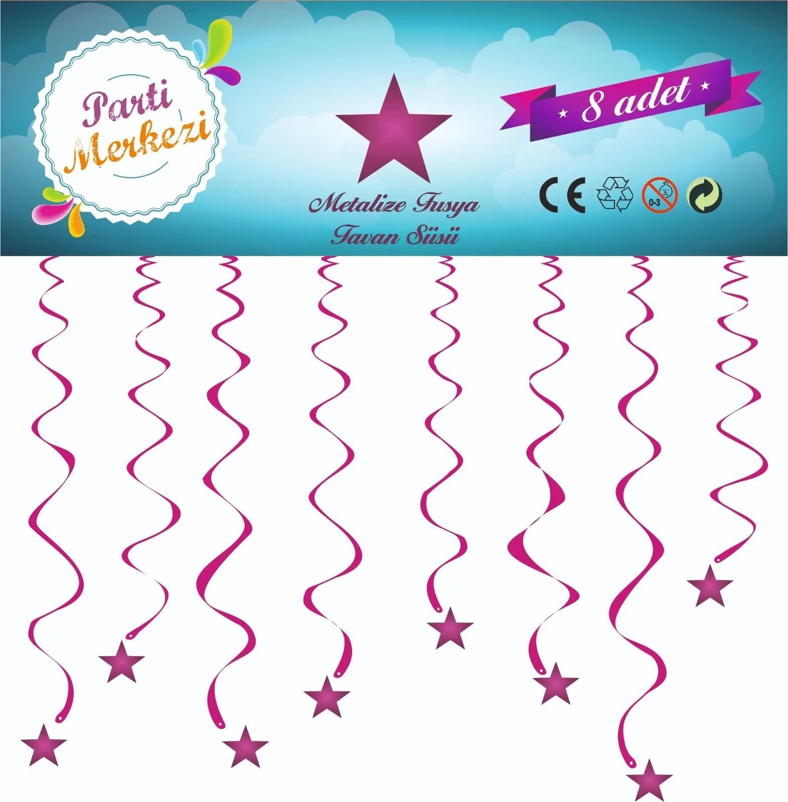 Metalize Fuşya Yıldız Tavan Süsü