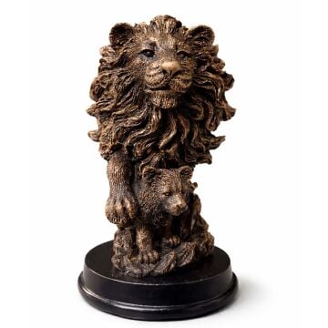 Bronz Görünümlü Aslan ve Yavrusu Dekoratif Biblo (12 cm)