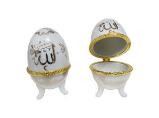 Yumurta Şeklinde Allah Yazılı Seramik Mücevher Kutusu (10 Adet)