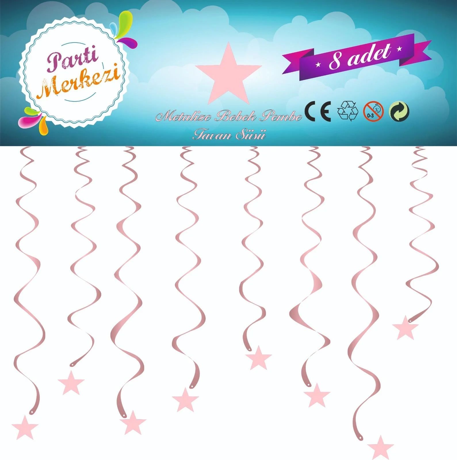 Metalize Pembe Yıldız Tavan Süsü