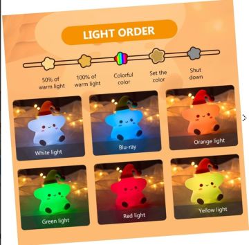 Yumuşak Dokulu Şapkalı Yıldız Tasarımlı Şarjlı Gece Lambası