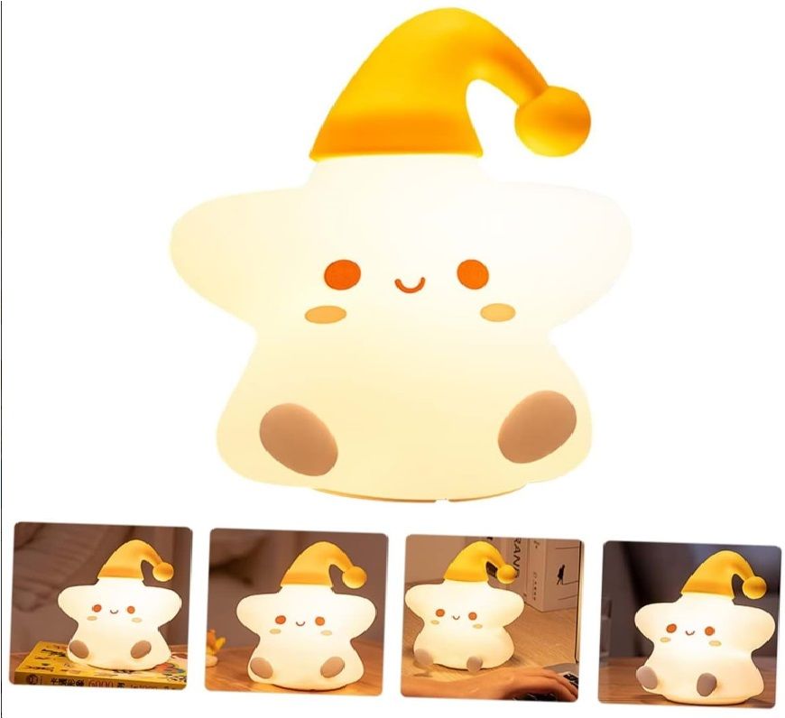 Yumuşak Dokulu Şapkalı Yıldız Tasarımlı Şarjlı Gece Lambası