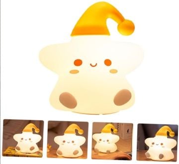 Yumuşak Dokulu Şapkalı Yıldız Tasarımlı Şarjlı Gece Lambası