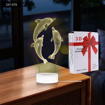 3D Yunus Balığı Tasarımlı  Gece Lambası