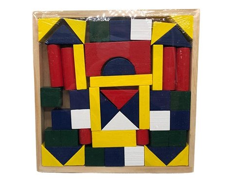 Büyük Ahşap Geometrik Şekil Renk Öğretici Oyuncak 48 Parça